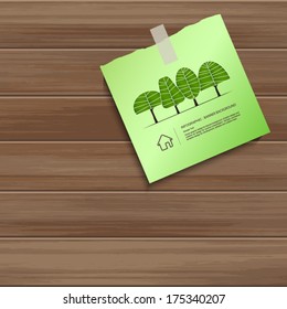 Vintage note papers stick on wooden background, Natural banner idea concept - Vector illustration