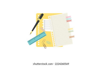 Vintage notebook with accessories logo vector 
