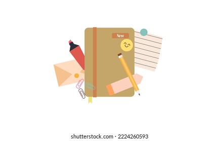 Vintage notebook with accessories logo vector 