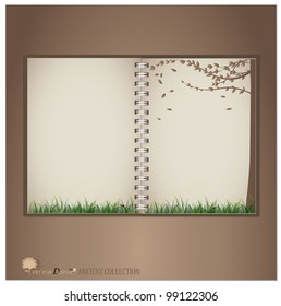 Vintage notebook designs (Lady bug and Fresh spring green grass background). Vector illustration.