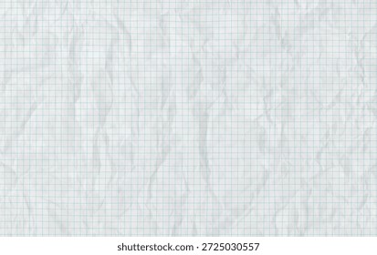 El fondo de papel de Antiguas notebook presenta una cuadrícula cuadrada de gráficos de color azul. Textura blanca arrugada perfecta para el collage de la educación escolar. Limpie la Ilustración vectorial en una bolsa simple.