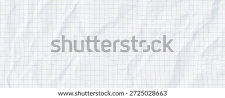 Vintage notebook paper background features square graph grid. Crumpled white texture perfect for school education collage. Clean vector illustration on simple bg.