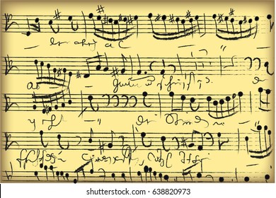 Vintage notes.Ancient musical notation by hand.Hand-written musical notation - vector EPS 10.Music staff with music notes.Music sheet background.Imitation of an old musical manuscript.