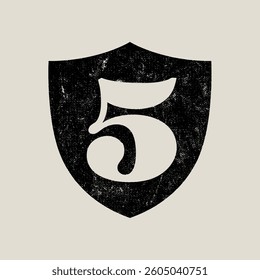 Vintage number five with print effect. Vector illustration logo letter 5.