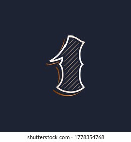 Vintage number one logo with line decoration. Classic serif lettering. Vector font perfect to use in any alcohol labels, retro style posters, luxury identity, etc.