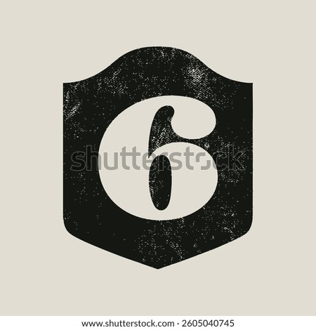 Vintage number six with print effect. Vector illustration logo letter 6.