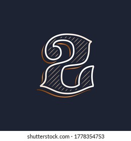 Vintage number two logo with line decoration. Classic serif lettering. Vector font perfect to use in any alcohol labels, retro style posters, luxury identity, etc.