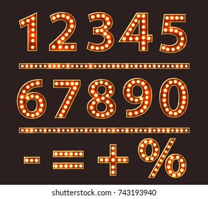 Vintage Numbers with Bulb Lamps Red Gold Light vector