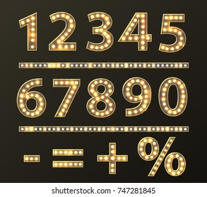 Vintage Numbers with Bulb Lamps Red Gold Light vector