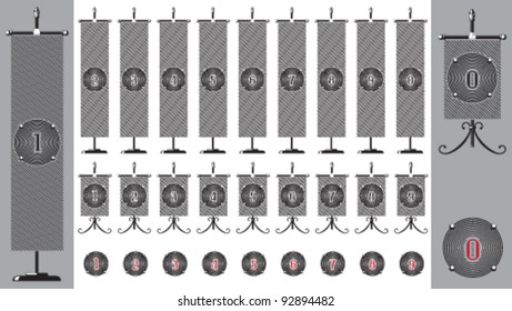 vintage numbers and stands collection for web design or high quality print