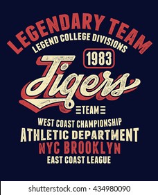 Vintage NYC Brooklyn Tigers college typography.
