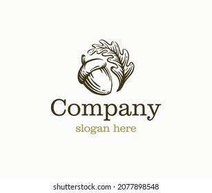 Vintage Oak logo template. Oak and leaf logo