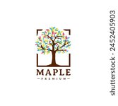 Vintage Oak Maple tree service full color logo design illustration