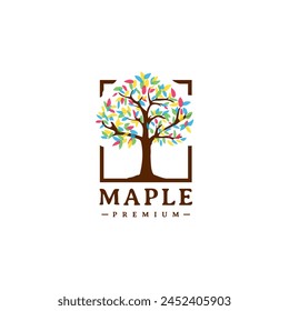 Vintage Oak Maple tree service full color logo design illustration