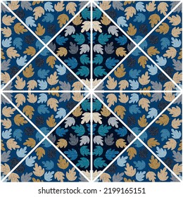 Vintage oak mosaic seamless pattern. Maple foliage endless wallpaper. Botanical backdrop tile. Designed for fabric design, textile print, wrapping, cover. Vector illustration