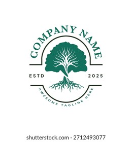 Diseño elegante del emblema de la insignia de la Naturaleza del árbol del roble de Antiguas