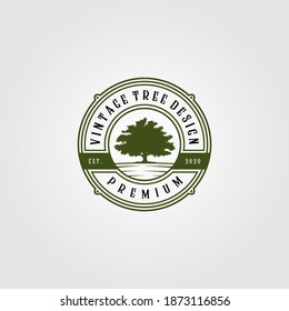 vintage oak tree logo retro illustration emblem label design