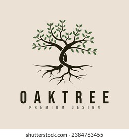 vintage oak tree logo vector minimalist illustration design .pine tree or palm tree nature line art logo