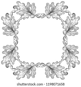 vintage, Oak wreath. Vector Decorative element with oak branches at engraving style isolated on white background