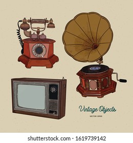 Vintage object set, hand draw sketch vector.