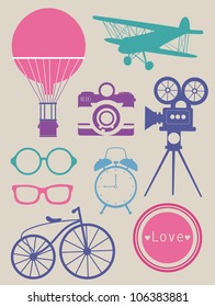 vintage objects collection. vector illustration