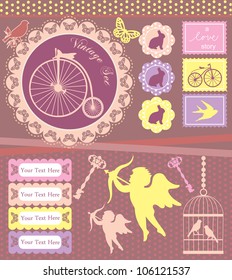 vintage objects scrapbook collection. vector illustration