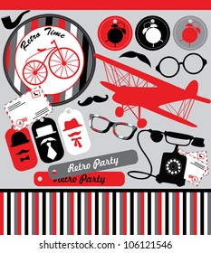 vintage objects scrapbook collection. vector illustration