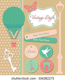 vintage objects scrapbook collection. vector illustration