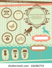 vintage objects scrapbook collection. vector illustration