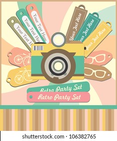 vintage objects scrapbook collection. vector illustration