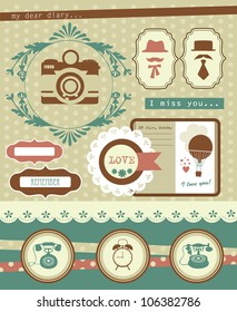 vintage objects scrapbook collection. vector illustration