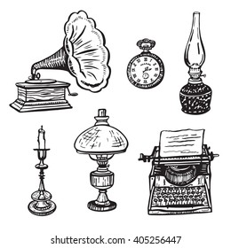 vintage objects vector graphic set