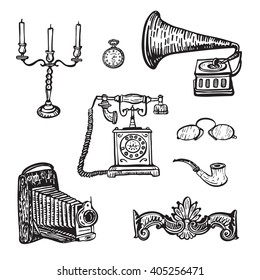 vintage objects vector graphic set