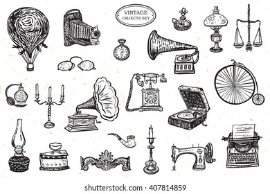 vintage objects vector graphic set