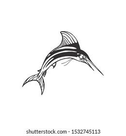 Vintage ocean swordfish vector icon isolated on white background