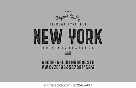 Vintage, octagonal, textured bold font with grunge effect. Vector alphabet letters, typeface.