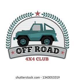 Vintage Off road car logo template with wreath and star. Vector illustration.