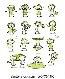 Vintage Office Girl - Collection of Concepts Vector illustrations