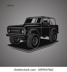 Vintage offroad truck vector illustration. Retro trophy car. Adventure safari auto