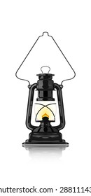 Vintage oil lamp with reflection. Vector illustration