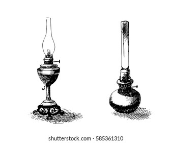 Vintage oil lanterns, hand drawn vector illustration