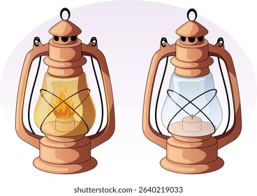 Vintage Oil Lanterns – Retro Kerosene Lamps Lit and Unlit for Camping or Home Decor