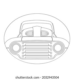 vintage old american car, vector illustration, front view, lining draw