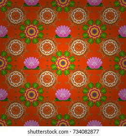 Vintage old background. Beautiful bright rough cloth, canvas. Pattern, seamless, floral border. Vector illustration. Garland of flowers. Golden curls, shiny tracery weave.