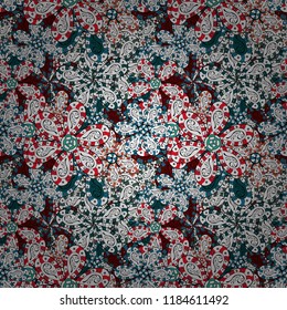 Vintage old background. Pattern, seamless, floral border. Curls, shiny tracery weave. Beautiful bright rough cloth, canvas. Garland of flowers. Vector illustration.
