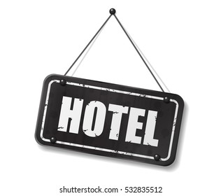 Vintage old black sign with Hotel text, Vector Illustration