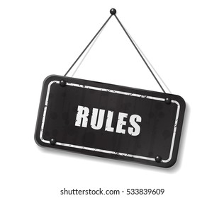 Vintage old black sign with Rules text, Vector Illustration