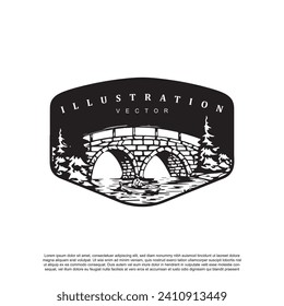 Vintage old bridge logo vector badge