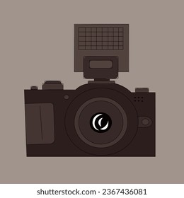 Vintage old camera with flash