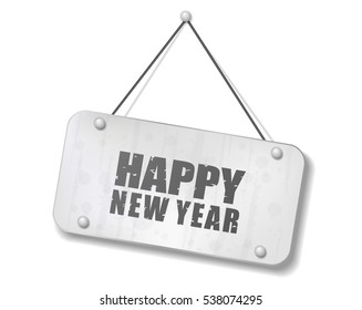 Vintage old chrome sign with Happy New Year text, Vector Illustration
